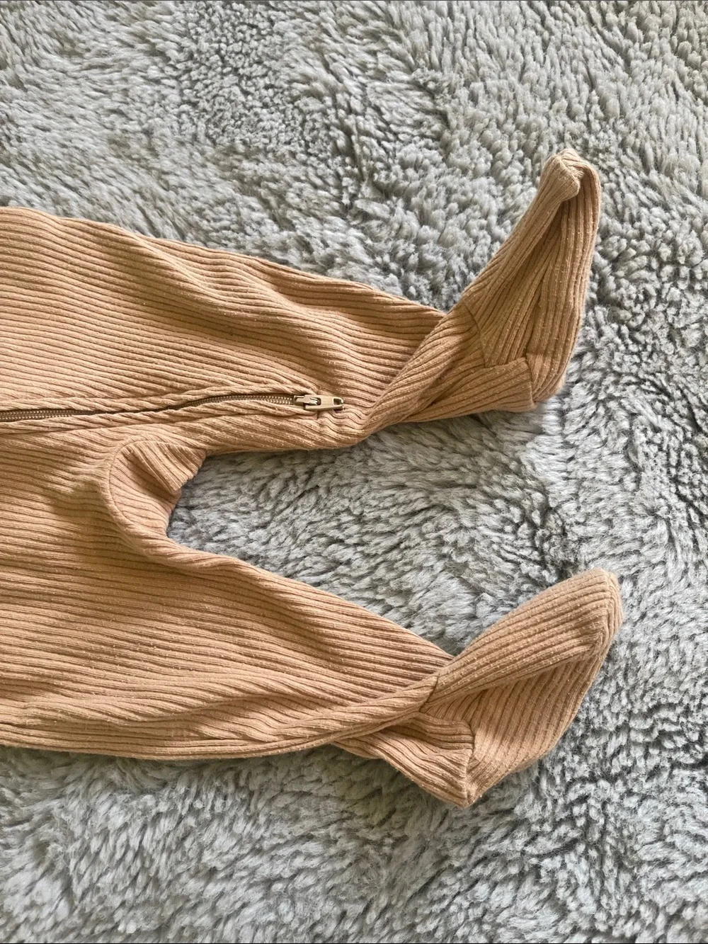 🌈 Old Navy Baby Girl Boy Ribbed Sleeper Brown Beige Sz 6/9M